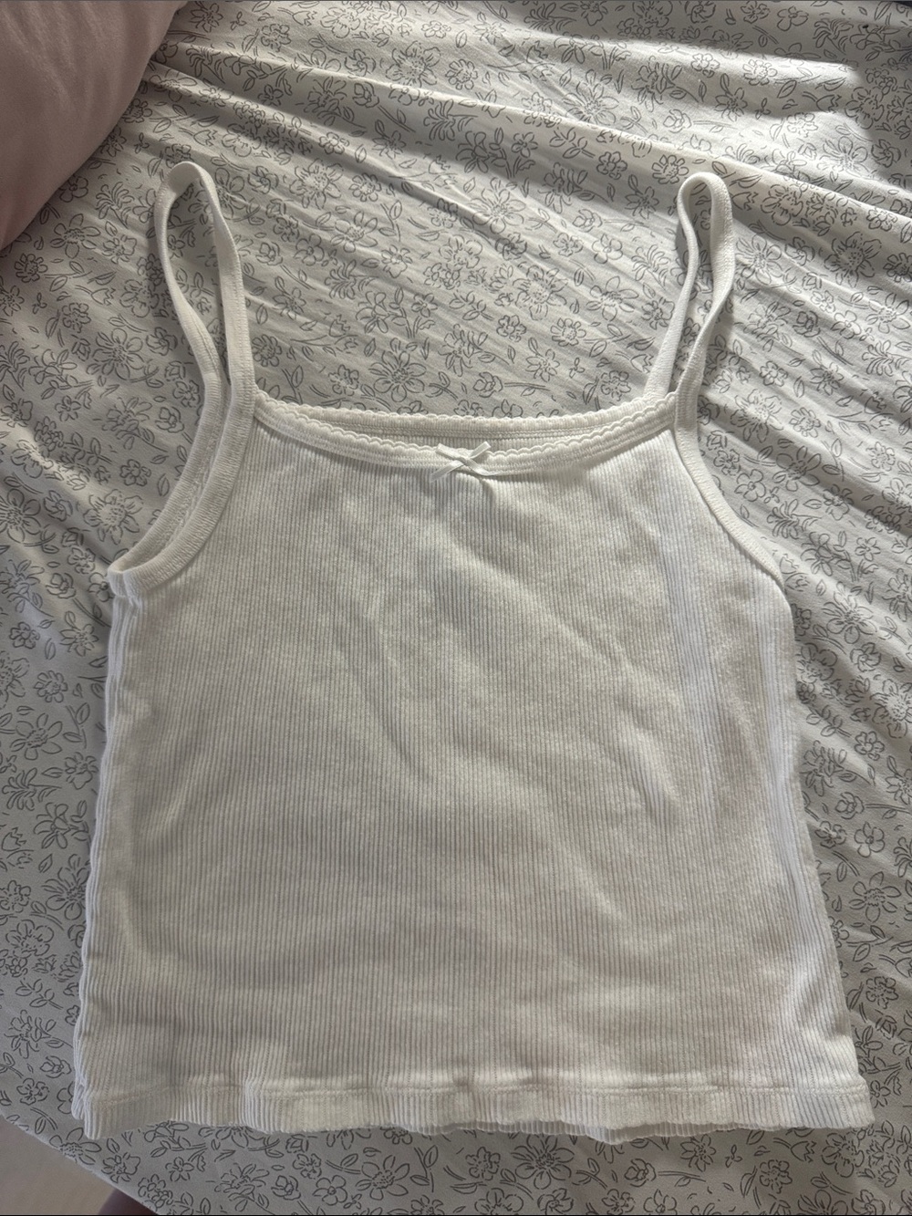Brandy Melville White Ribbed Camisole with Bow Accent